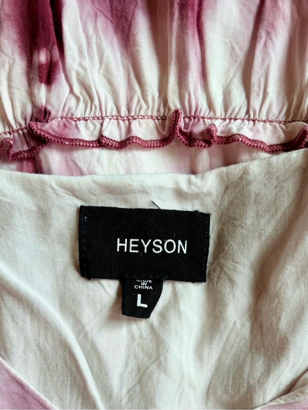 Heyson tie-dye dress in mauve and white featuring ruffle sleeves Size Large - Picture 8 of 8